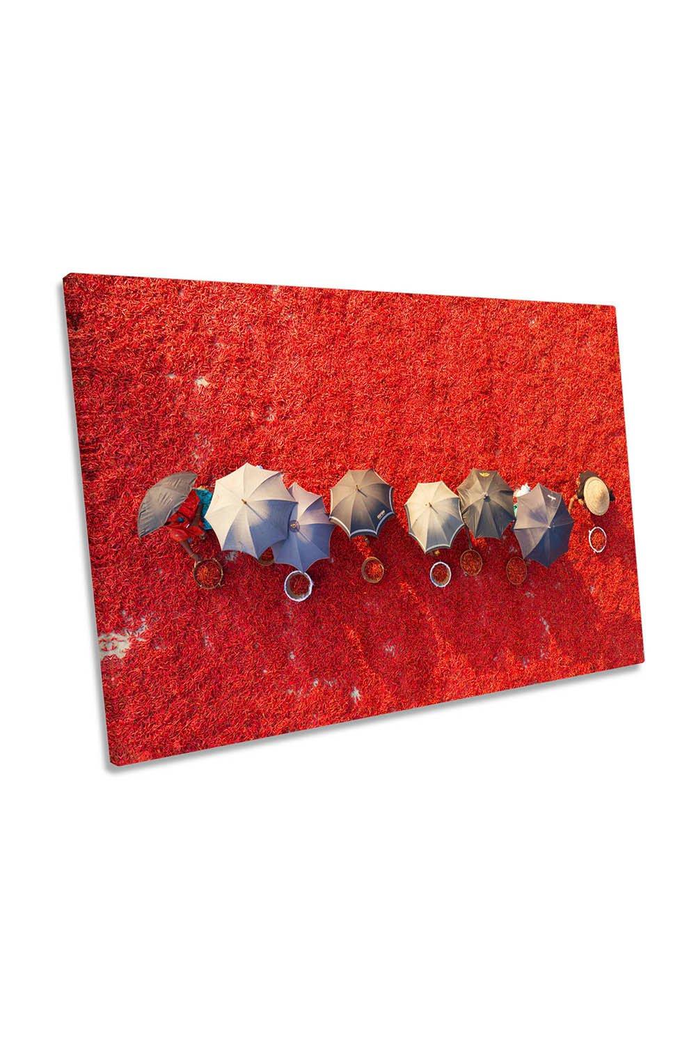 Working the Red Carpet Chilli Pickers Umbrella Canvas Wall Art Picture Print