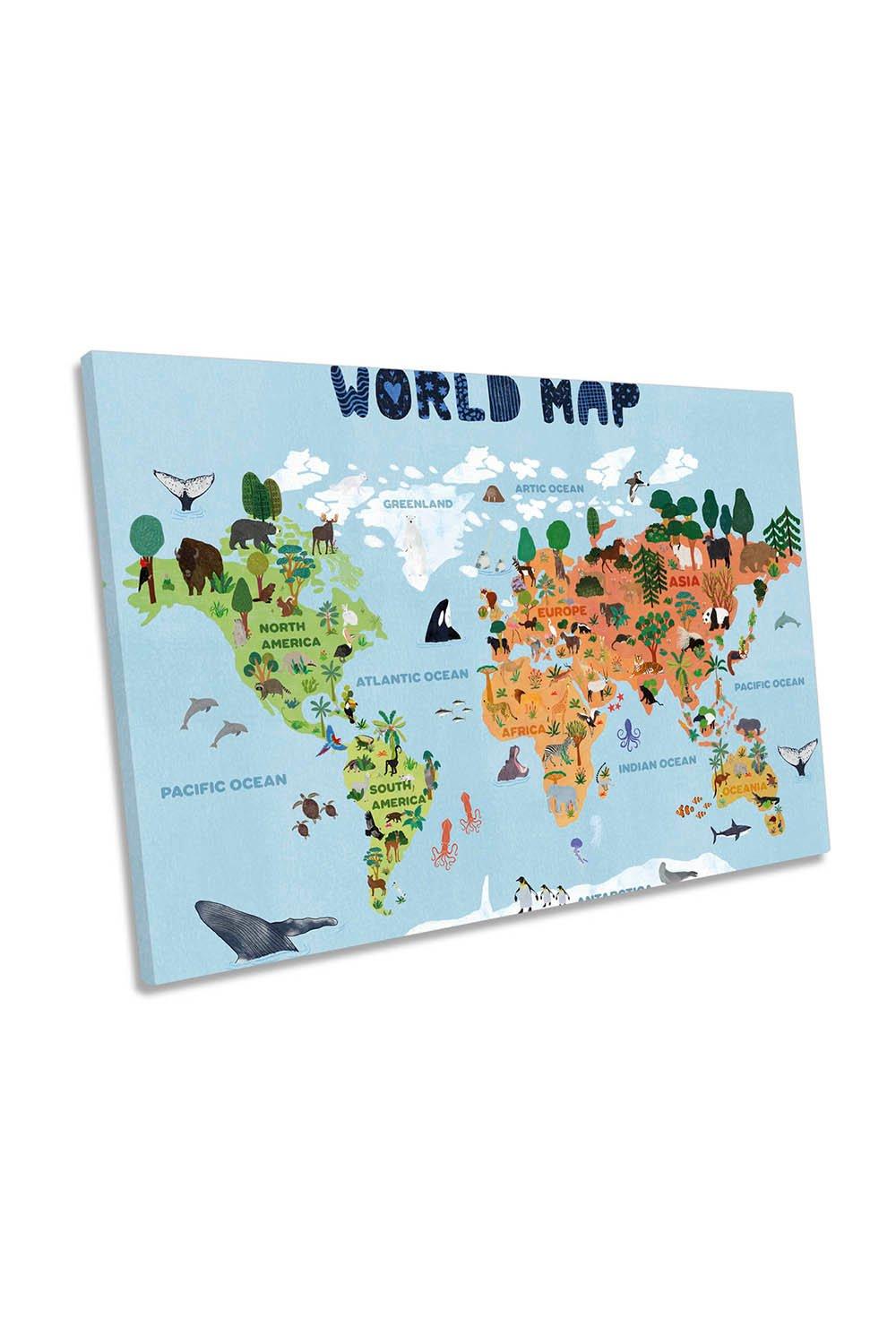 World Map for Kids Canvas Wall Art Picture Print