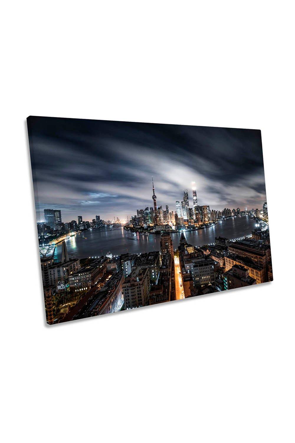 Shanghai before Sunrise City Grey Canvas Wall Art Picture Print
