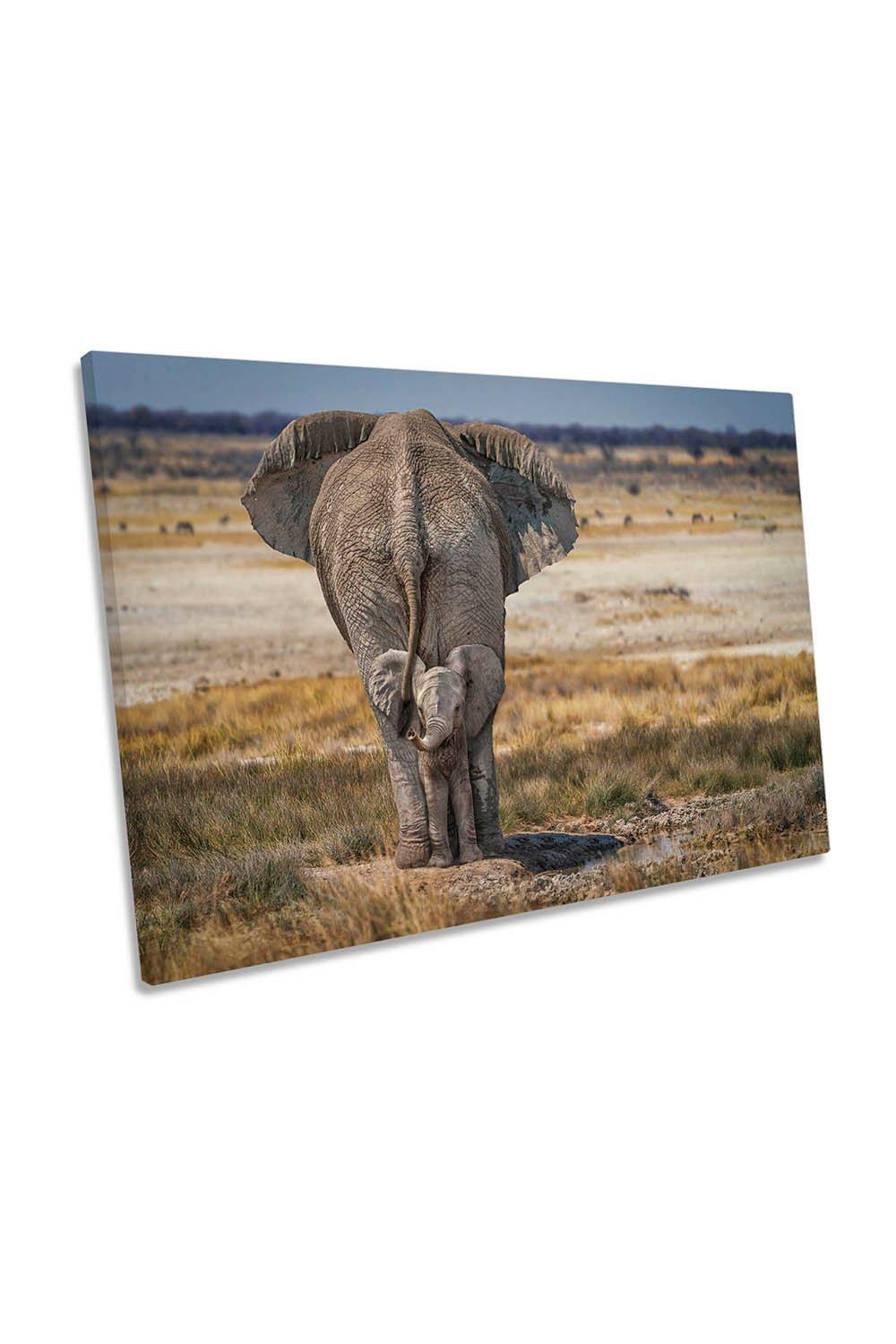 Baby Elephant with Mum Wildlife Canvas Wall Art Picture Print