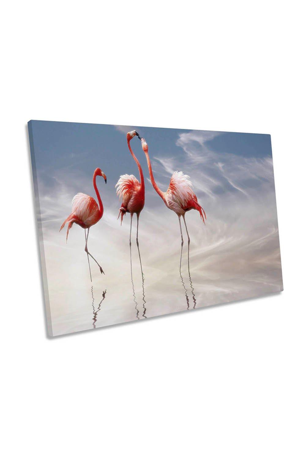 Flamingo Birds in Water Canvas Wall Art Picture Print