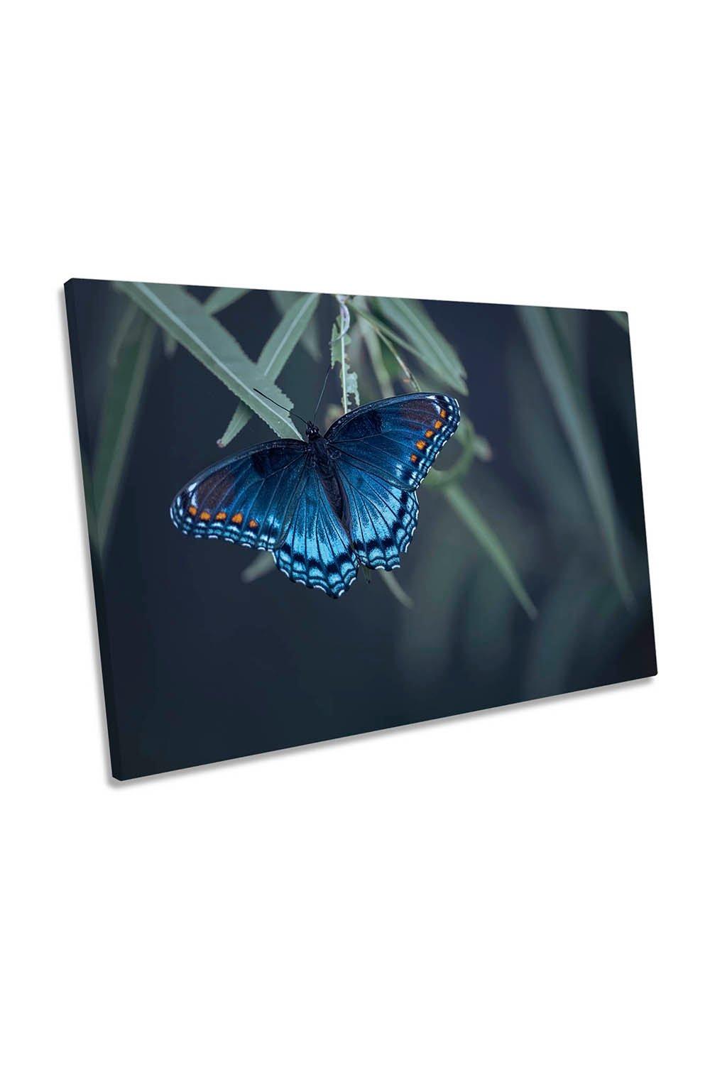 Beautiful Blue Butterfly Floral Canvas Wall Art Picture Print