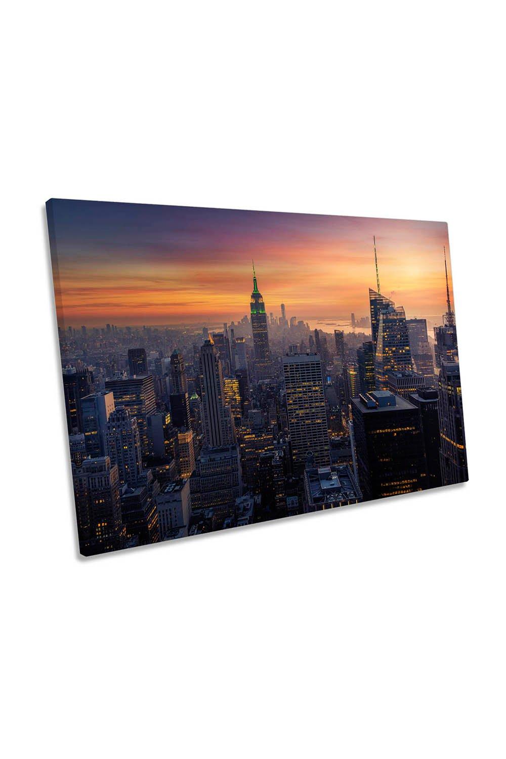 Big Apple New York City Orange Sunset Canvas Wall Art Picture Print