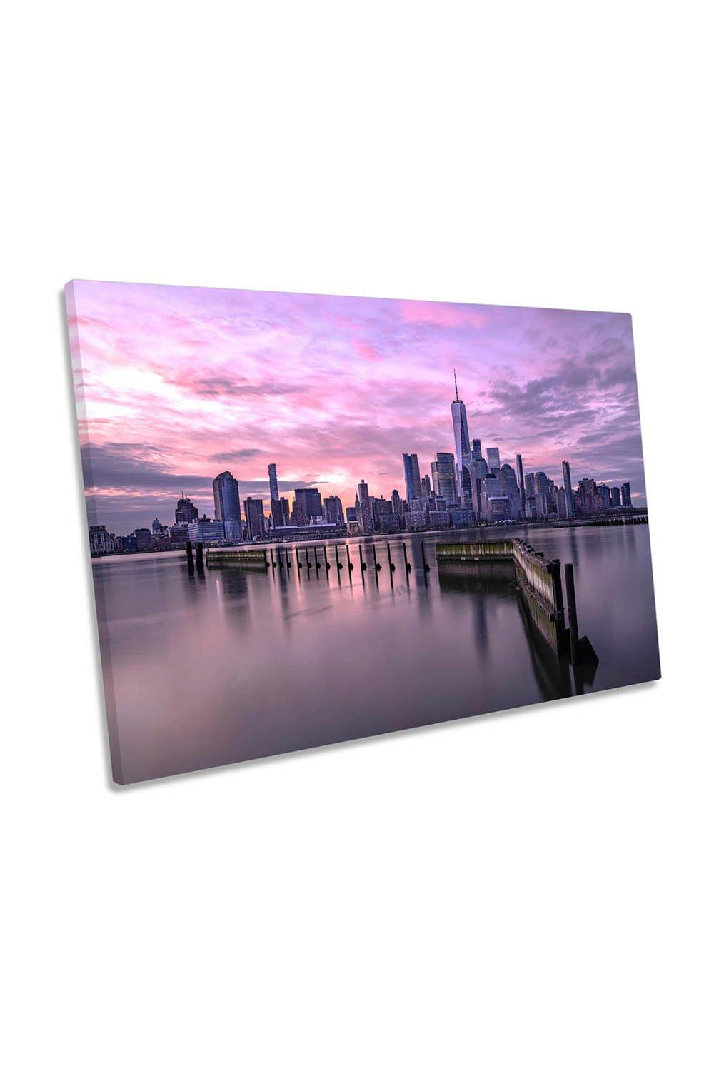 Manhattan Morning New York City Pink Canvas Wall Art Picture Print