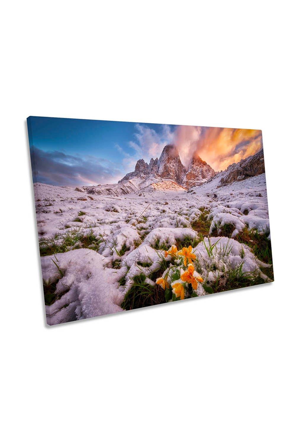Frozen Sunrise Frosty Mountains Flowers Canvas Wall Art Picture Print