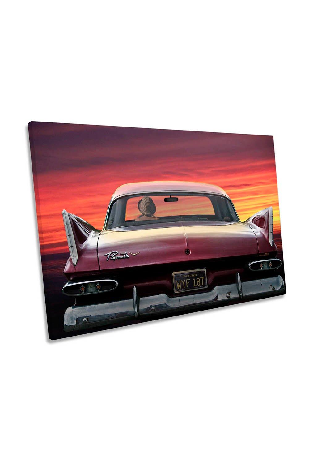 Plymouth Savoy Classic Car Sunset Canvas Wall Art Picture Print