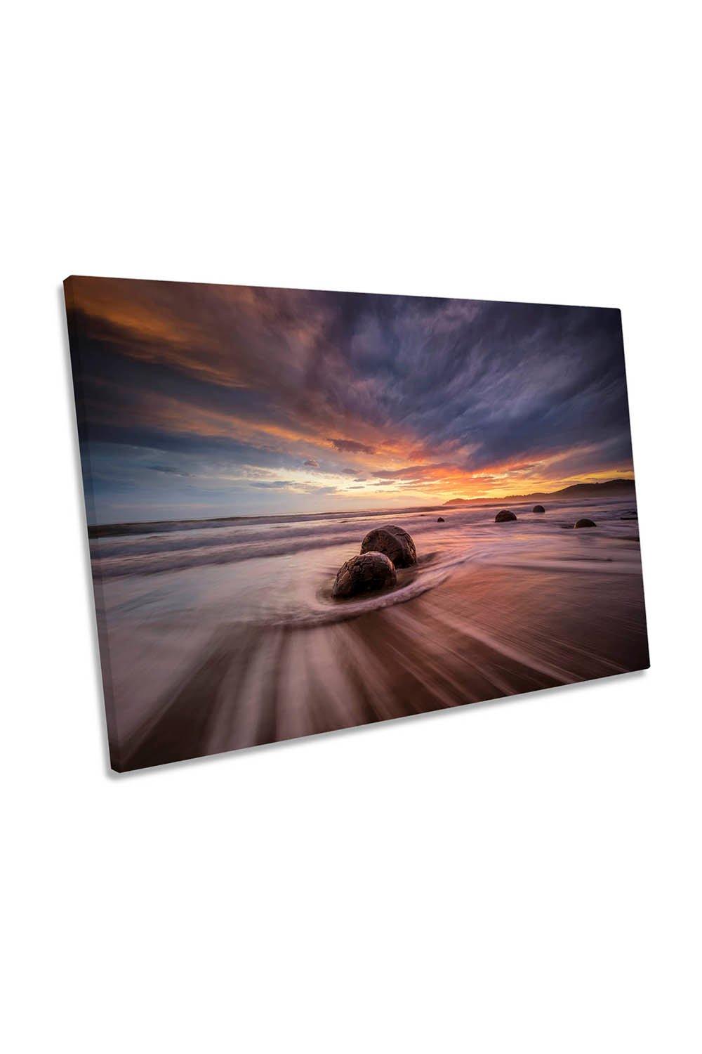 Moeraki Boulders Sunset Beach Canvas Wall Art Picture Print