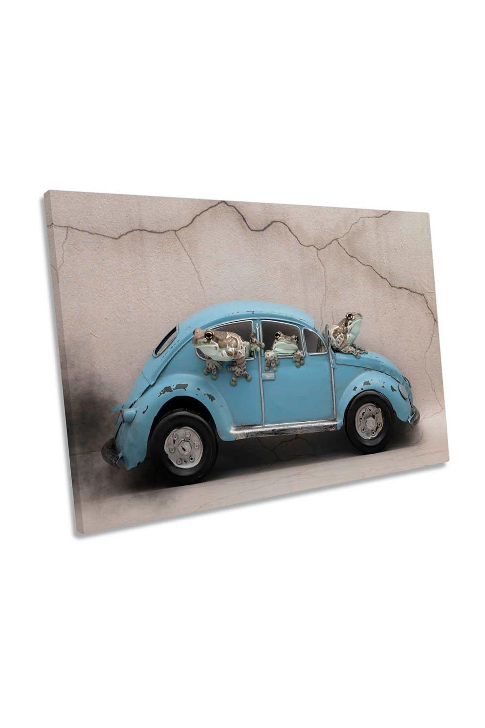 Beep Beep Funny Frogs Classic Car Canvas Wall Art Picture Print