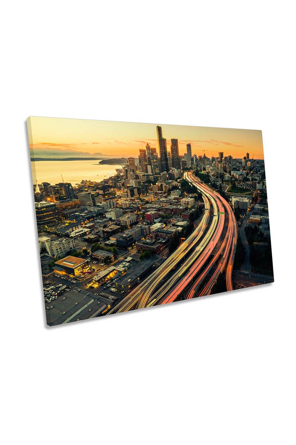 Way to Seattle City Skyline Sunset Canvas Wall Art Picture Print