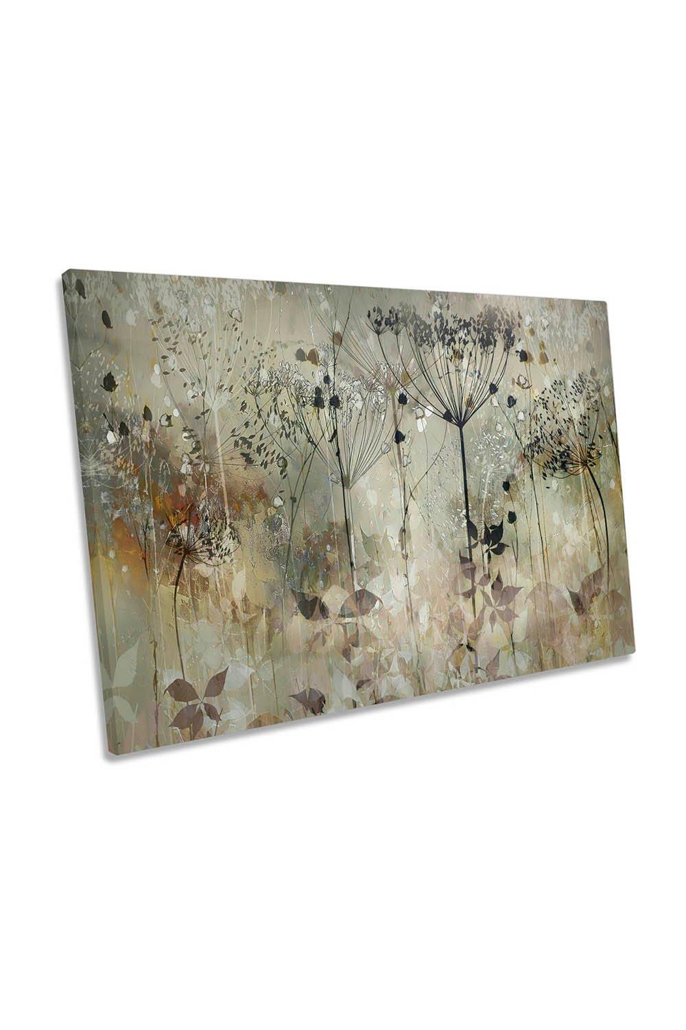 Autumn is Coming Floral Flowers Grey Canvas Wall Art Picture Print