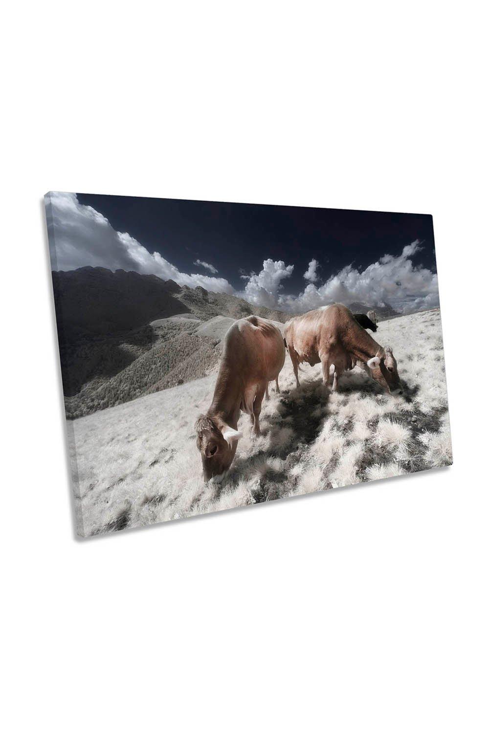 Infrared Cows Cattle Mountains Landscape Canvas Wall Art Picture Print
