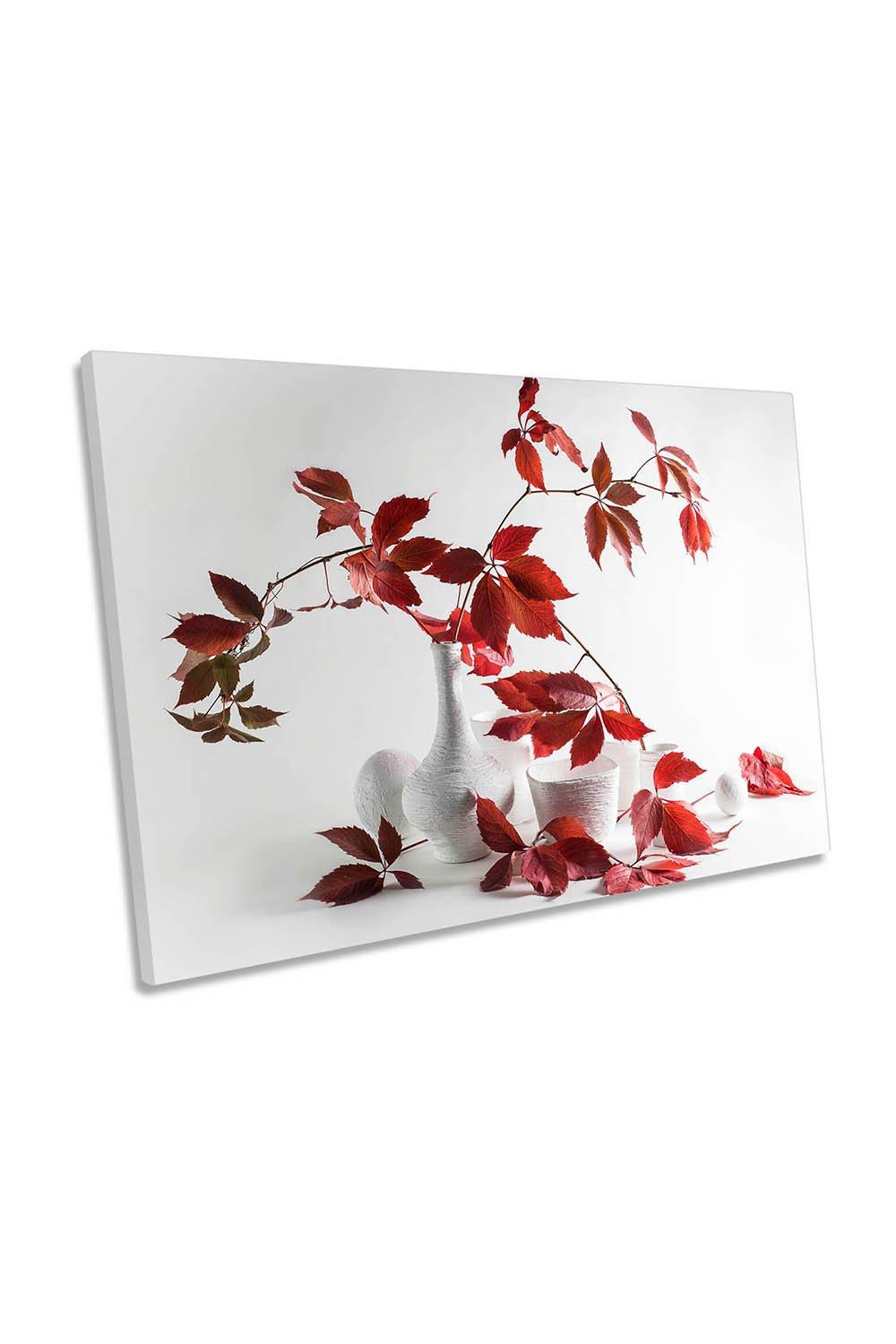 Red and White Leaves Vase Floral Canvas Wall Art Picture Print