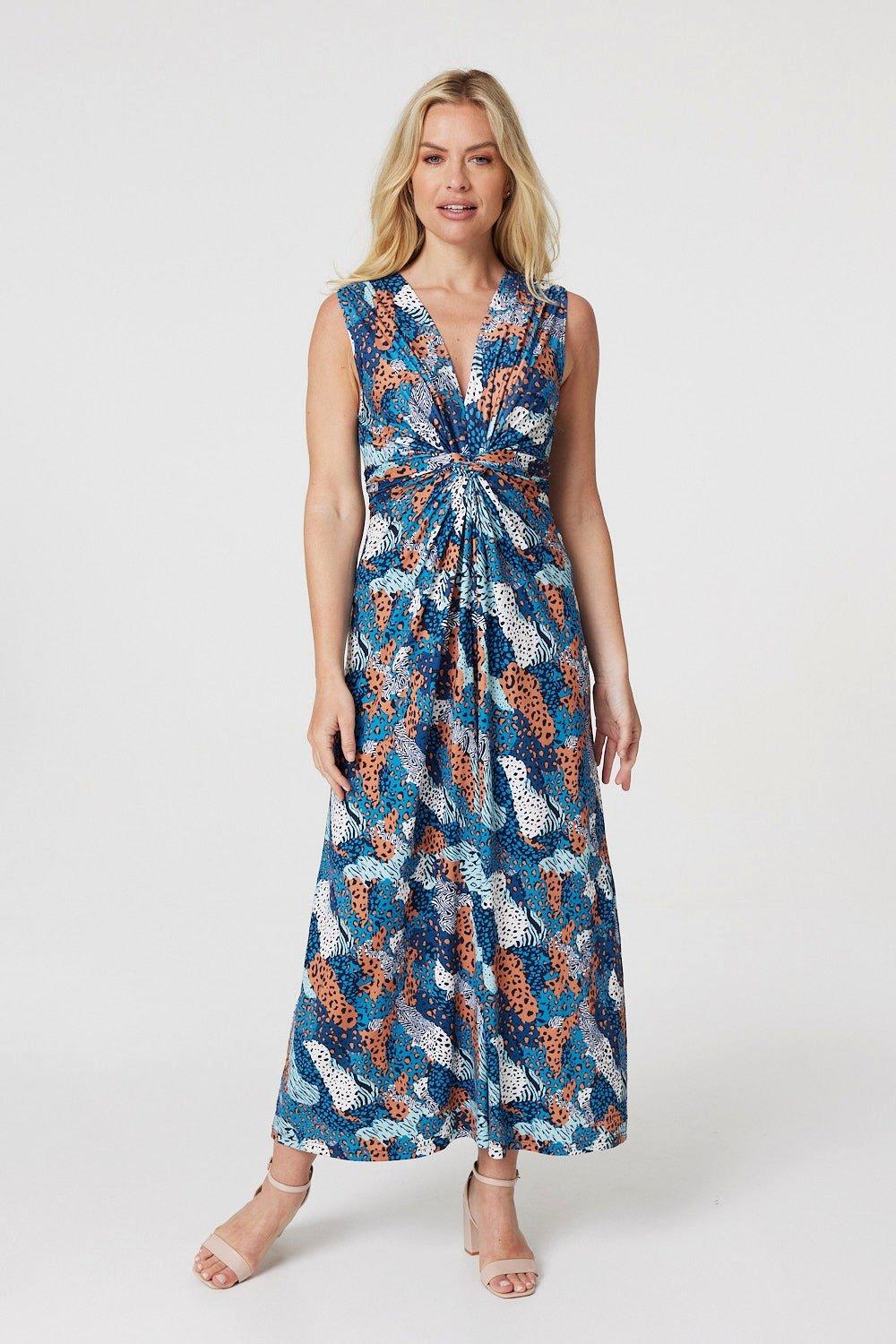 Printed Knot Front Maxi Dress