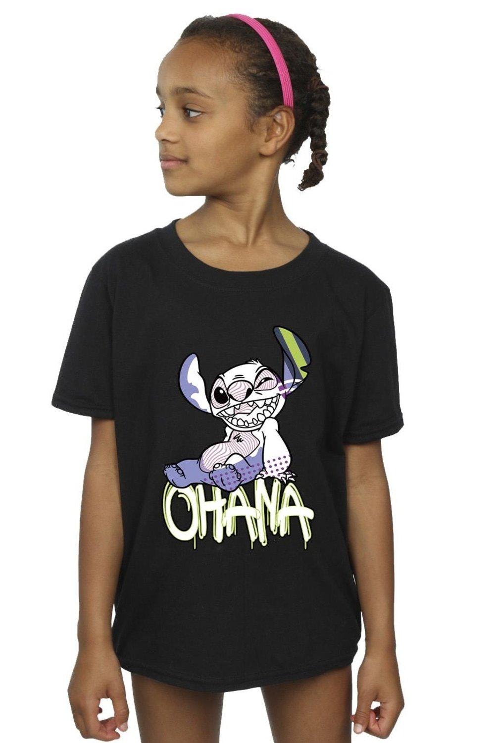 Lilo And Stitch Ohana Graffiti Cotton T-Shirt