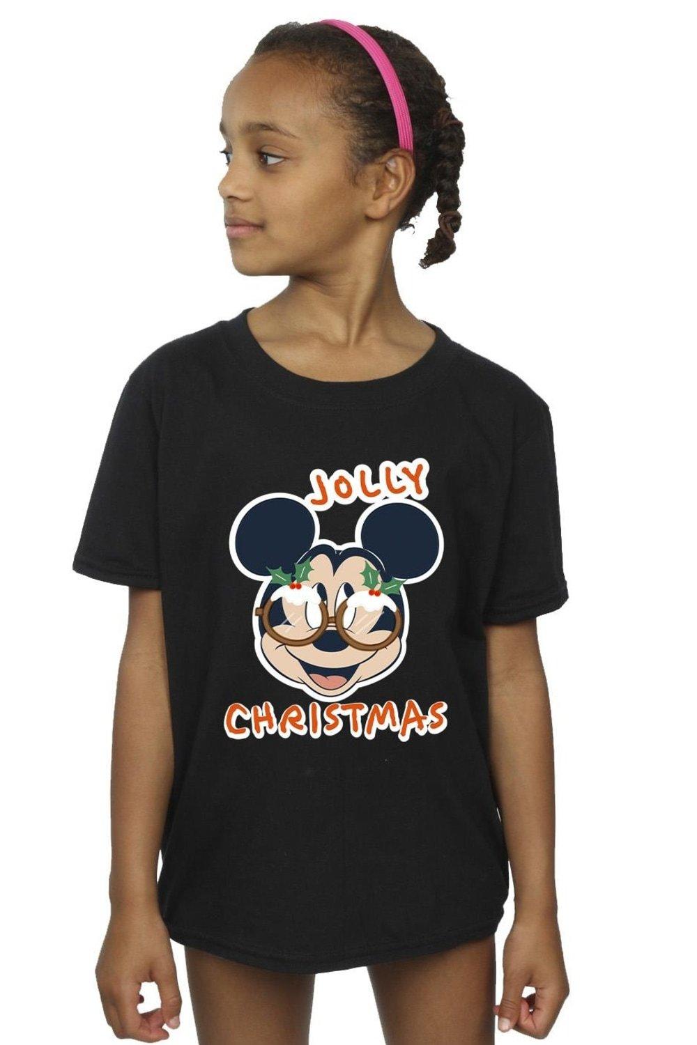 Mickey Mouse Jolly Christmas Glasses Cotton T-Shirt