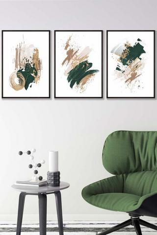 Product Abstract Green Beige and Gold Oil Strokes Framed Wall Art - Medium Black