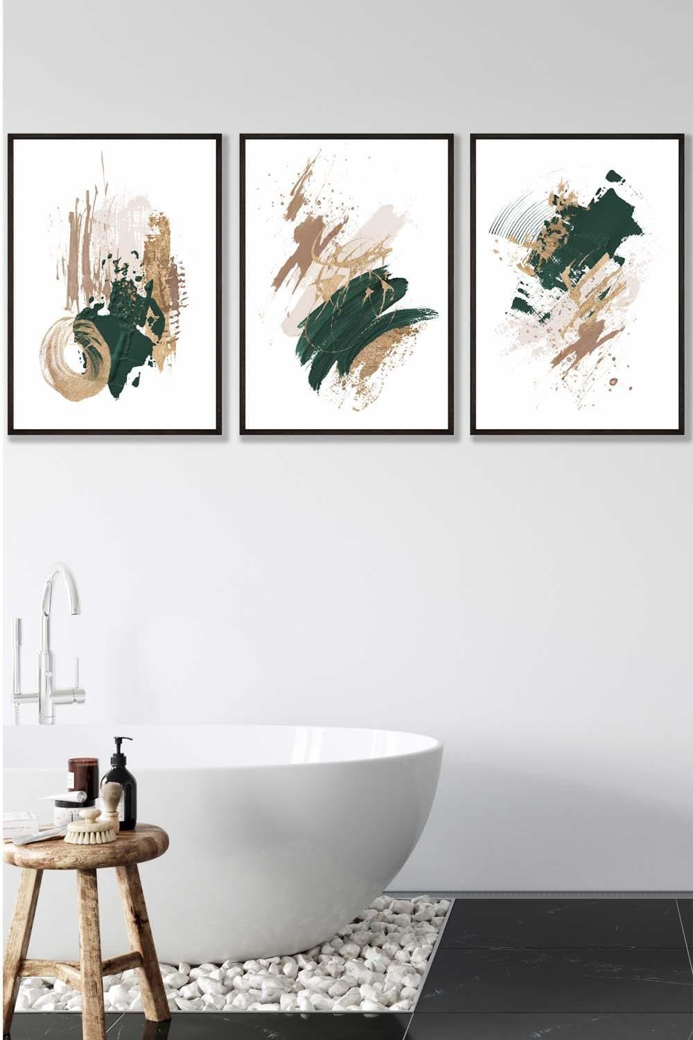 Abstract Green Beige and Gold Oil Strokes Framed Wall Art - Large