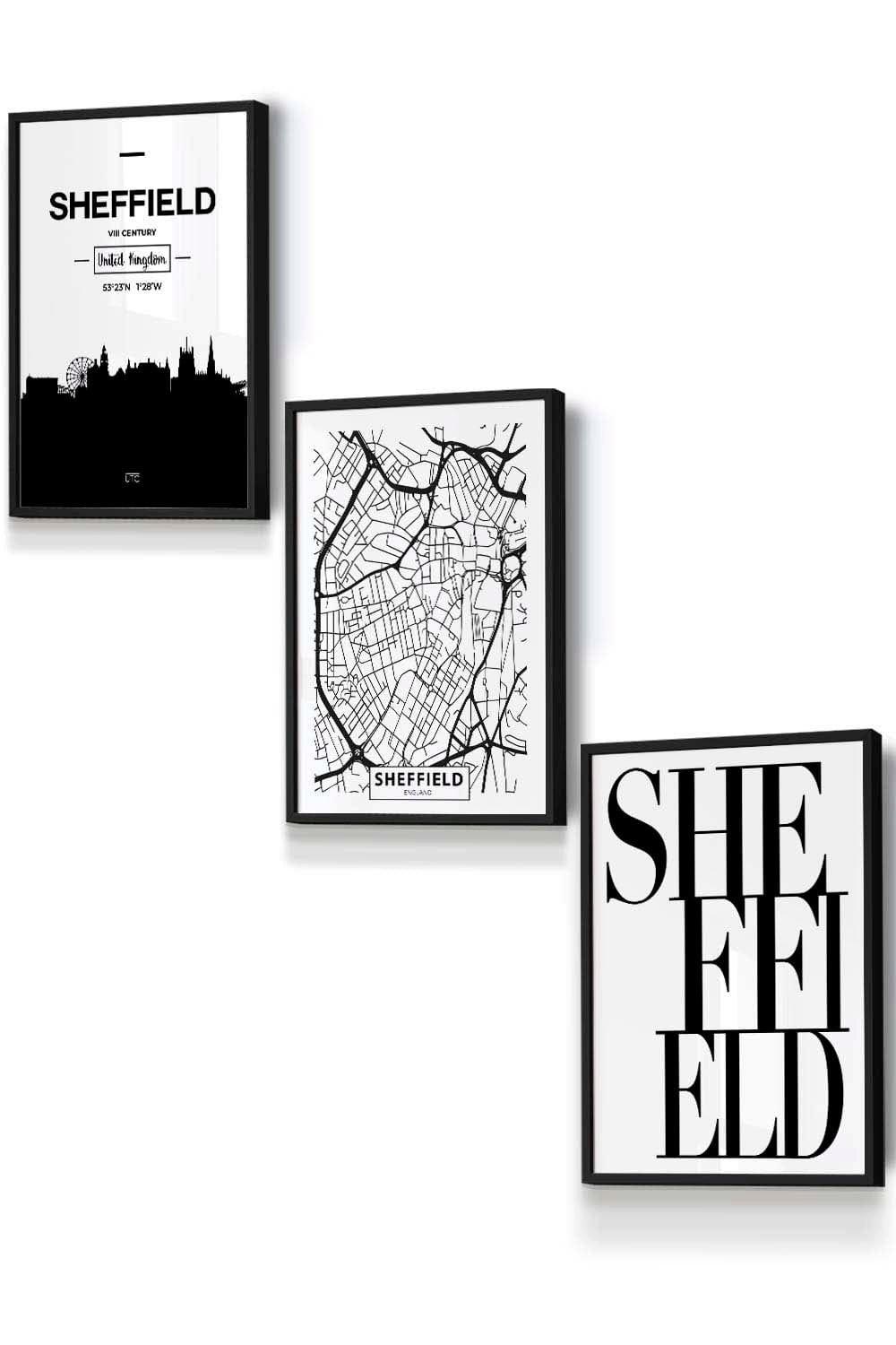 SHEFFIELD Skyline Street Map City Prints Framed Wall Art - Small