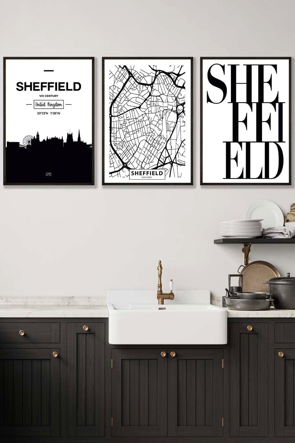 SHEFFIELD Skyline Street Map City Prints Framed Wall Art - Medium