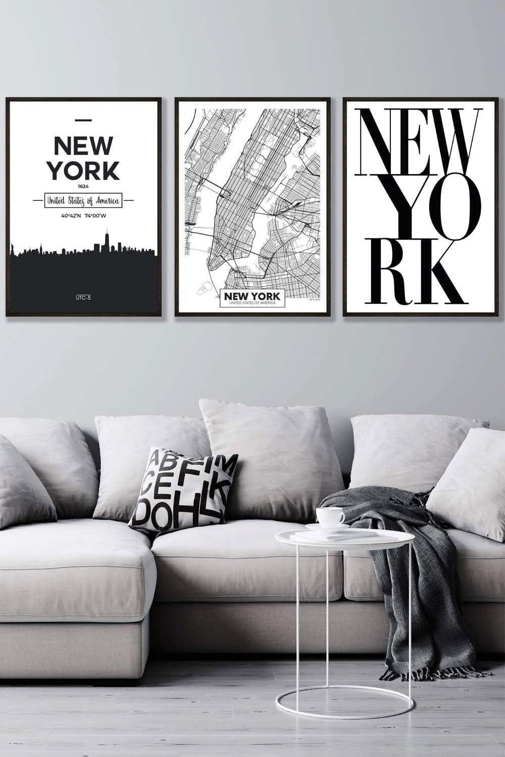 NEW YORK Skyline Street Map City Prints Framed Wall Art - Medium