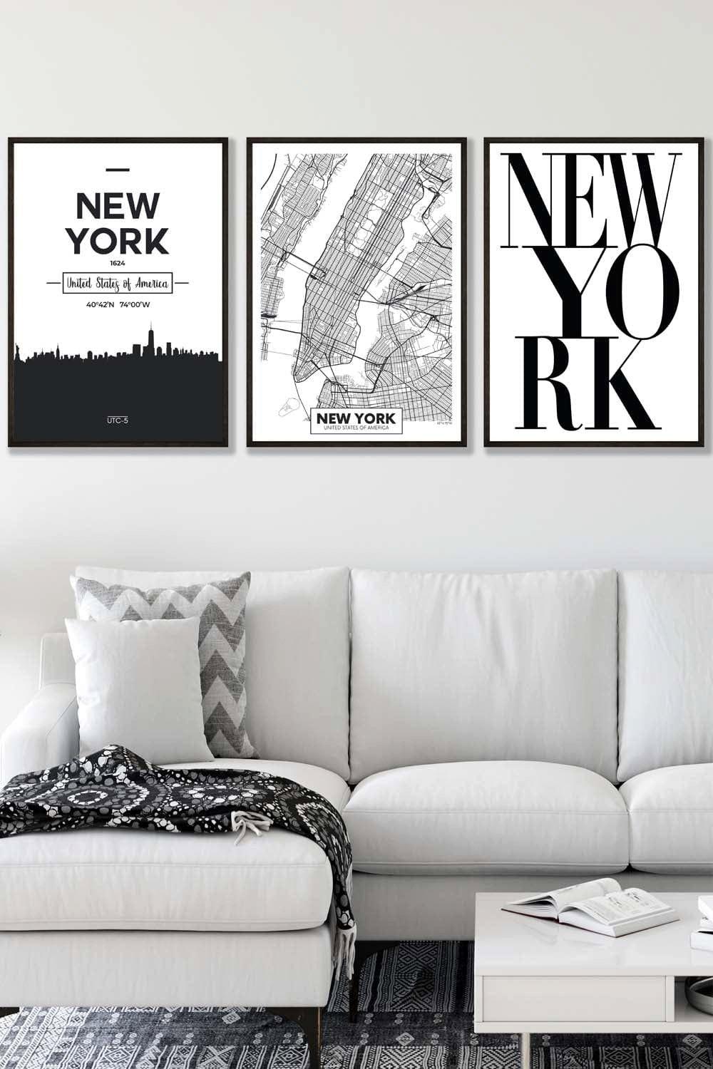 NEW YORK Skyline Street Map City Prints Framed Wall Art - Large