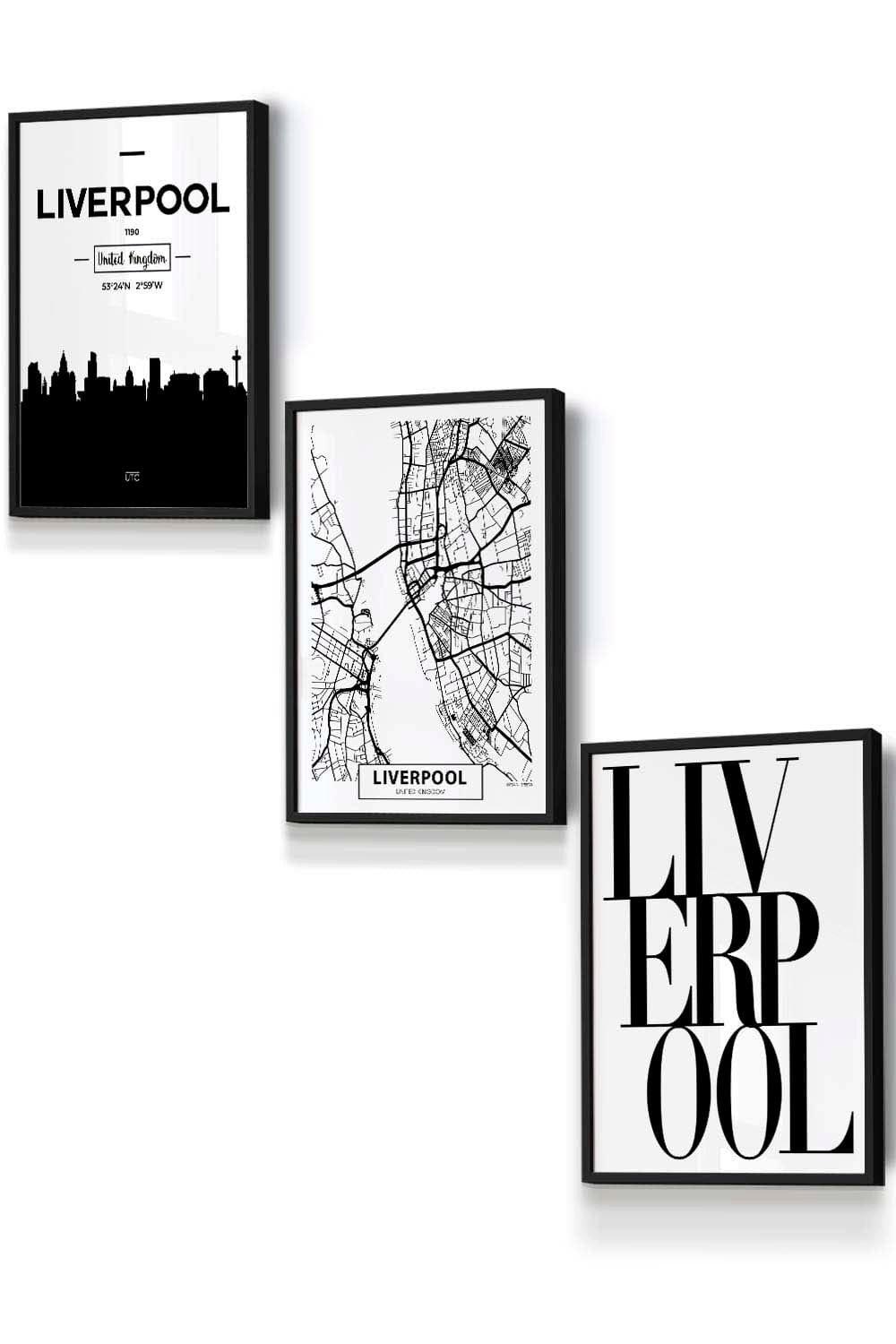 LIVERPOOL Skyline Street Map City Prints Framed Wall Art - Small