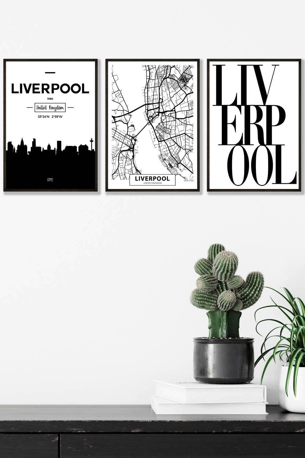 LIVERPOOL Skyline Street Map City Prints Framed Wall Art - Medium