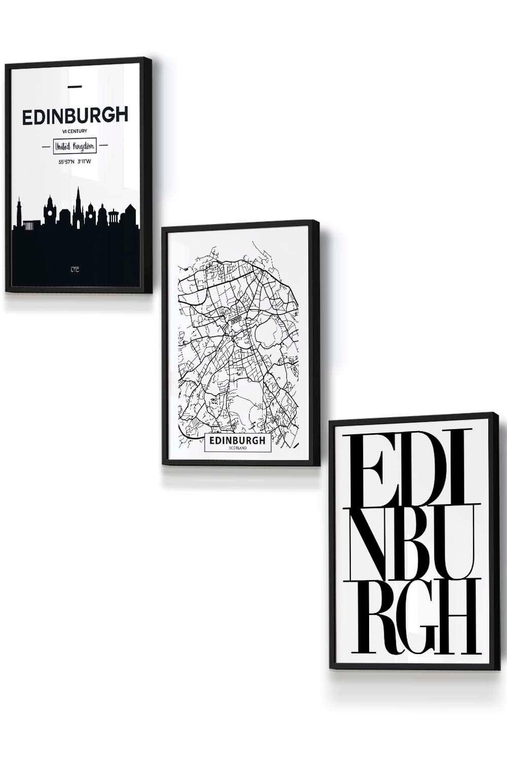 EDINBURGH Skyline Street Map City Prints Framed Wall Art - Small