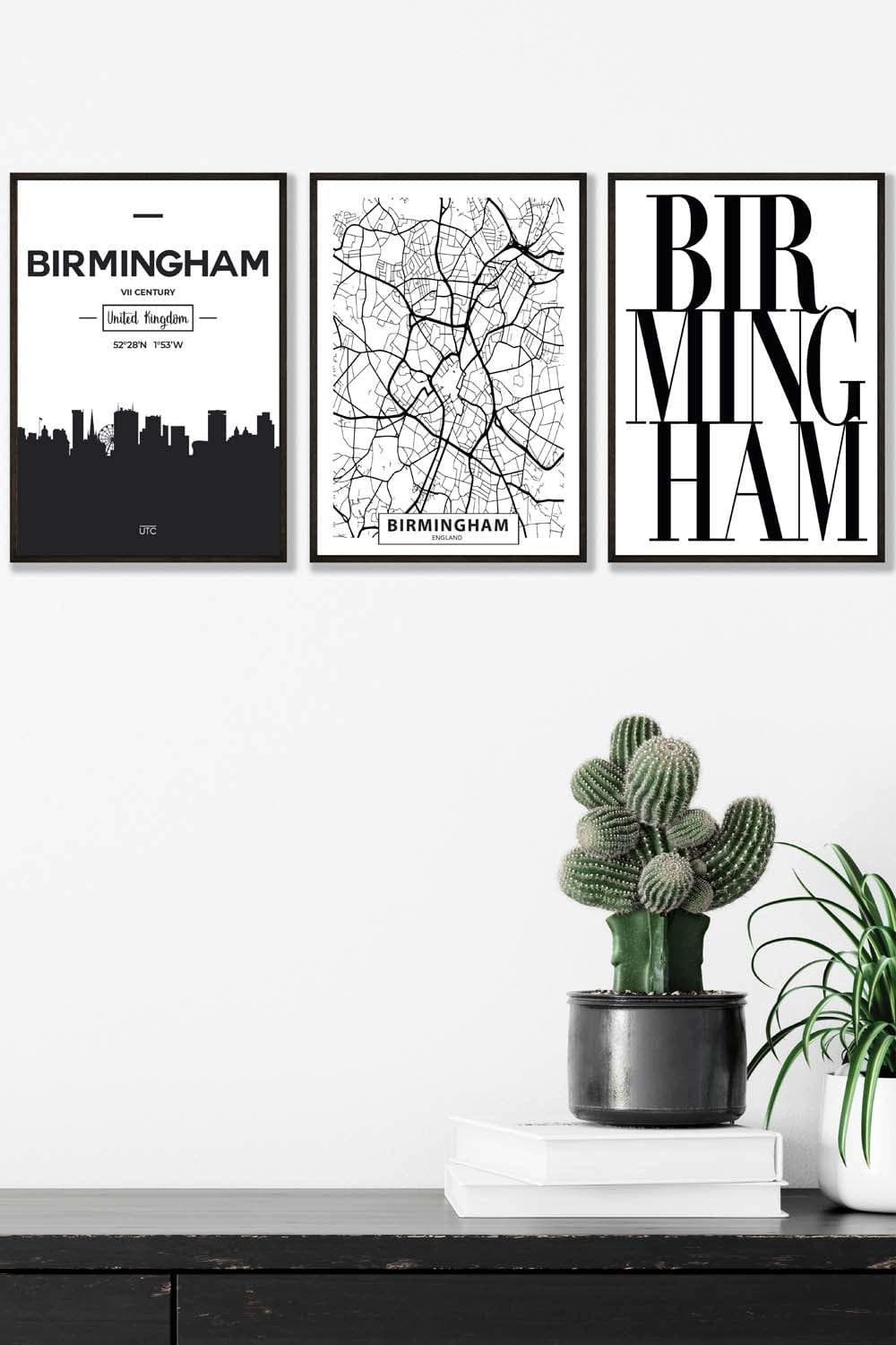 BIRMINGHAM Skyline Street Map City Prints Framed Wall Art - Medium