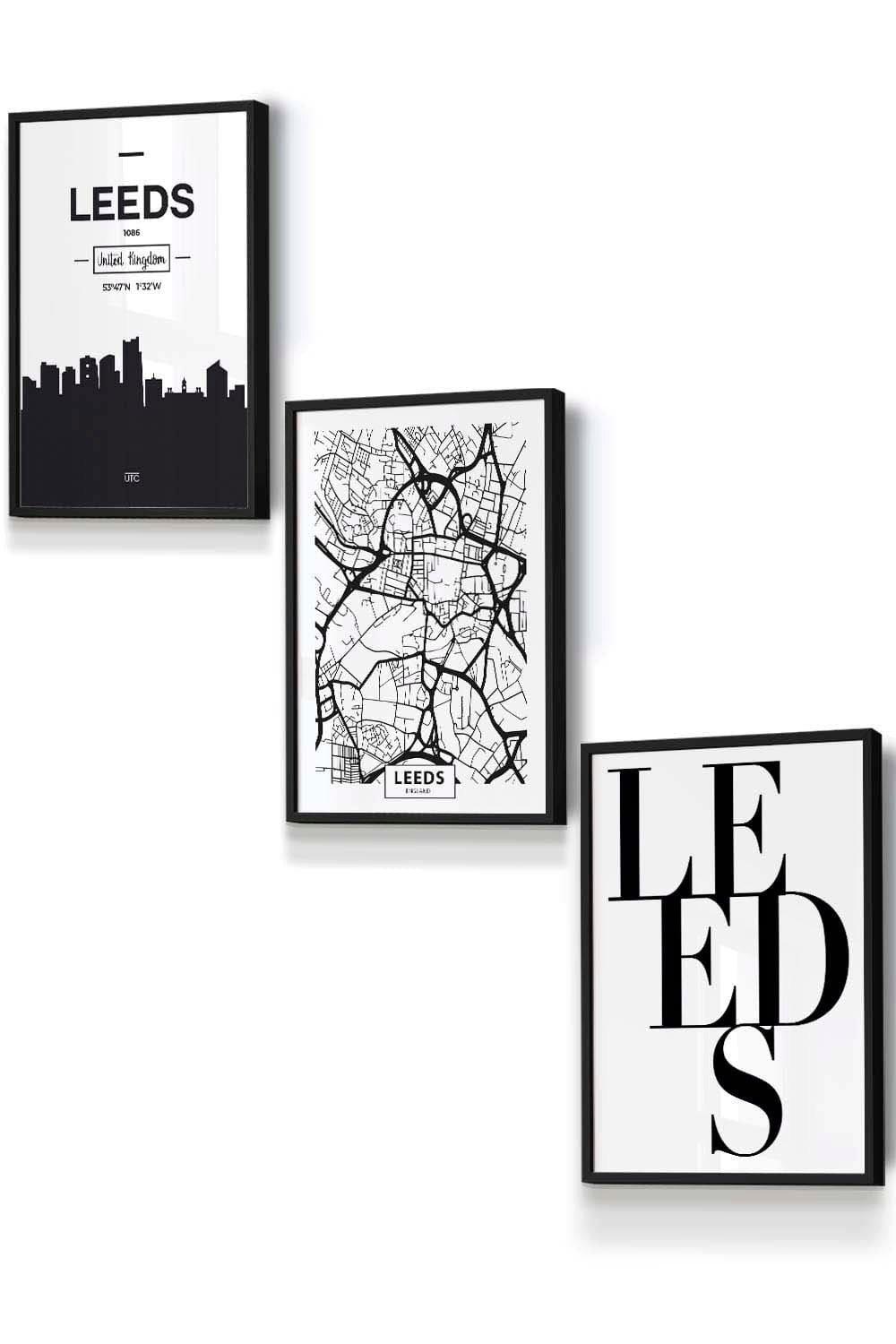 LEEDS Skyline Street Map City Prints Framed Wall Art - Small