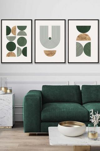 Product Mid Century Geometric in Green and Gold Framed Wall Art - Large Black