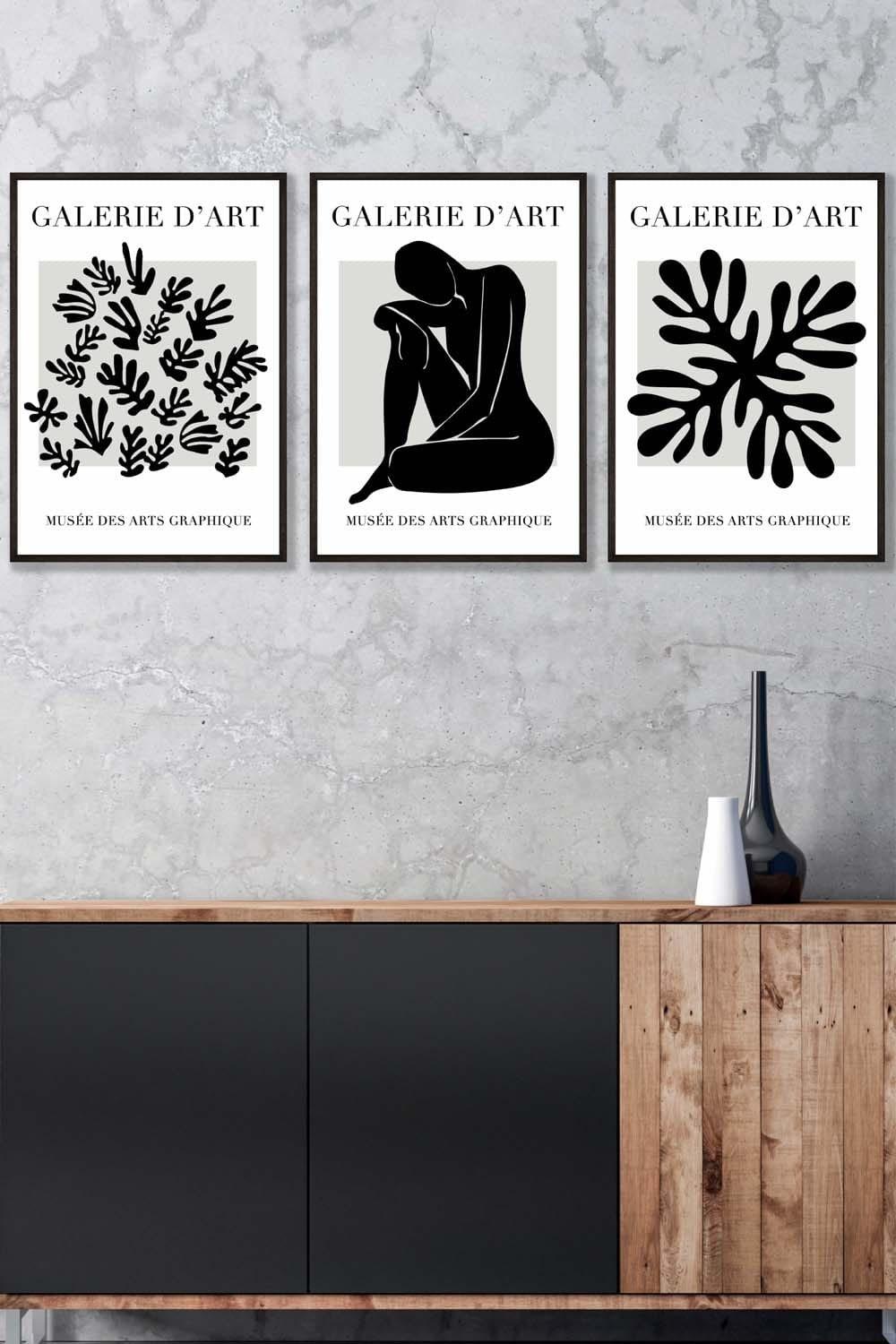 Matisse Floral and Nude in Black and Beige Framed Wall Art - Medium
