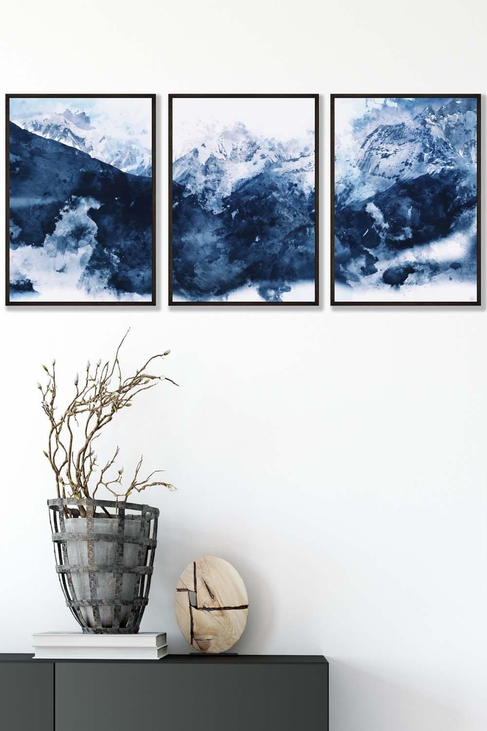 Abstract Navy Blue Mountains Framed Wall Art - Medium