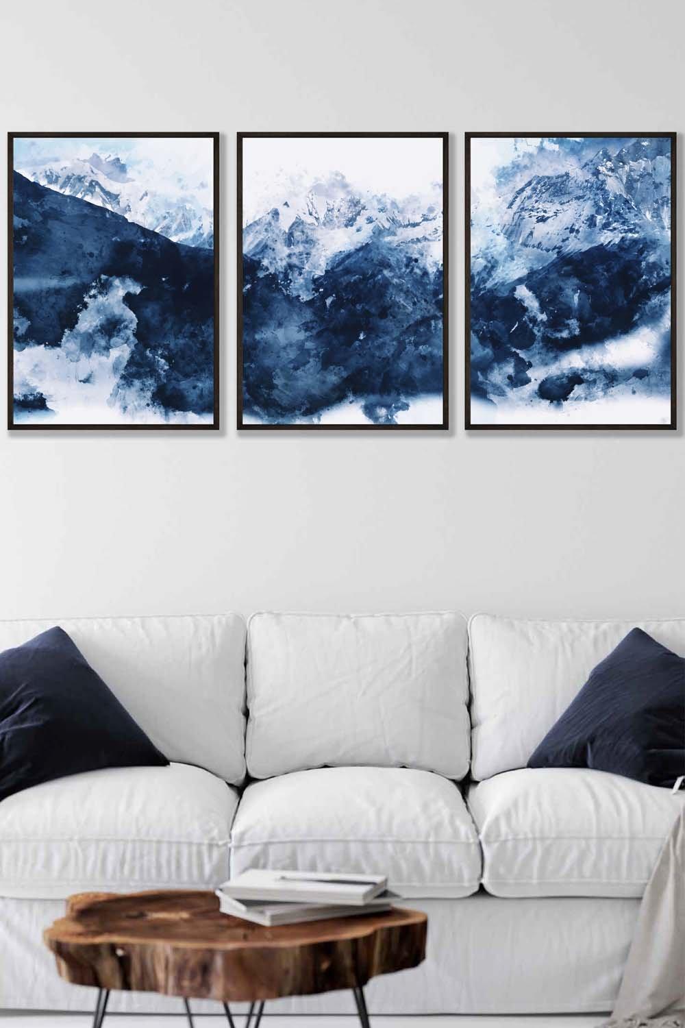 Abstract Navy Blue Mountains Framed Wall Art - Large