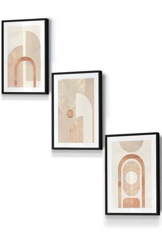 Product Set of 3 Black Framed Mid Century Beige and Terracotta Arches Wall Art Terracotta