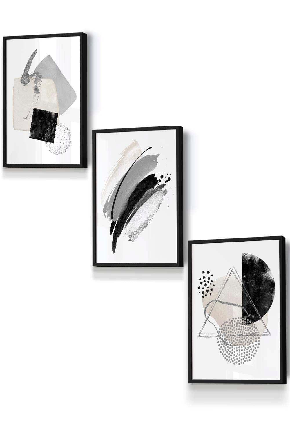 Abstract Black Grey Ivory Watercolour Shapes Framed Wall Art - Small