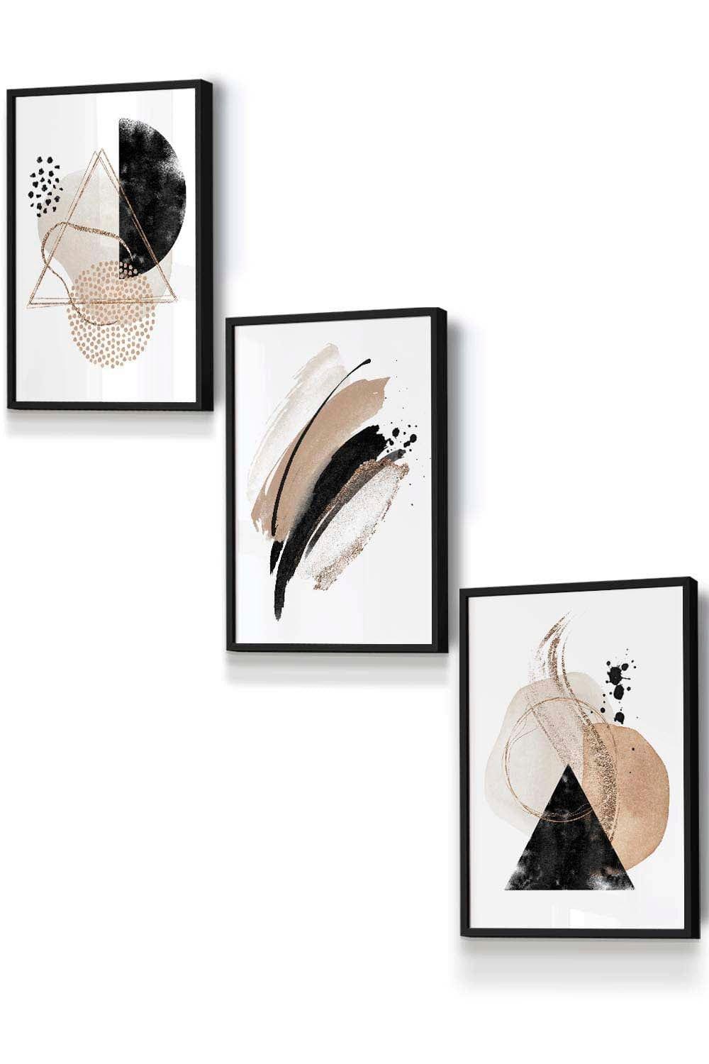 Abstract Black Beige Watercolour Shapes Framed Wall Art - Small
