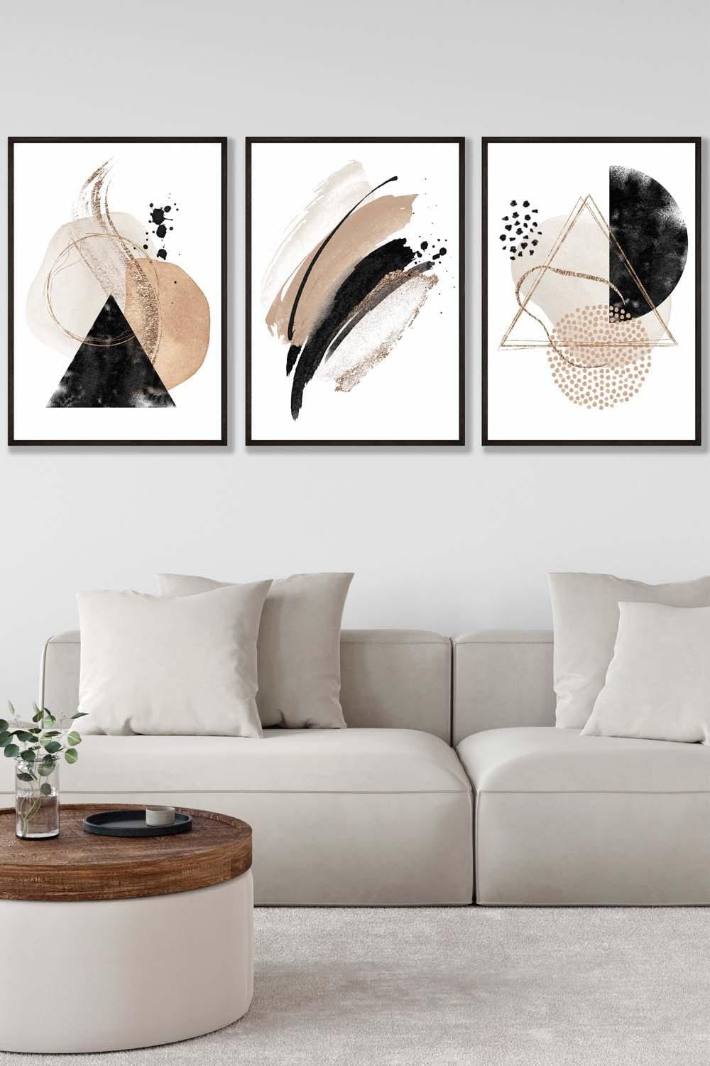 Abstract Black Beige Watercolour Shapes Framed Wall Art - Large