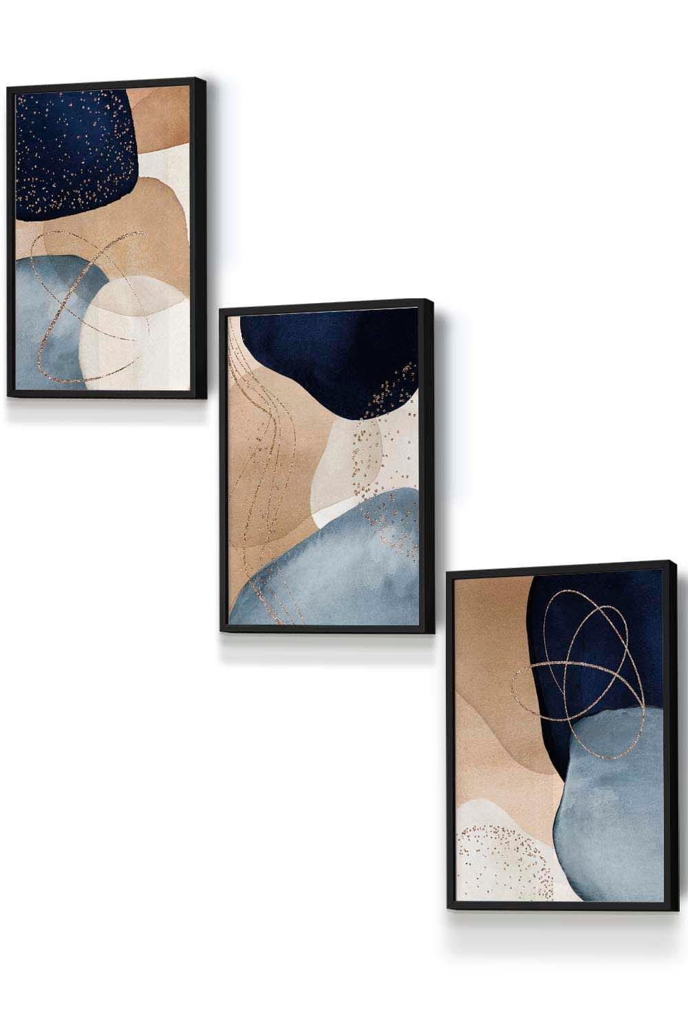 Abstract Blue, Beige, Gold Shapes Framed Wall Art - Small