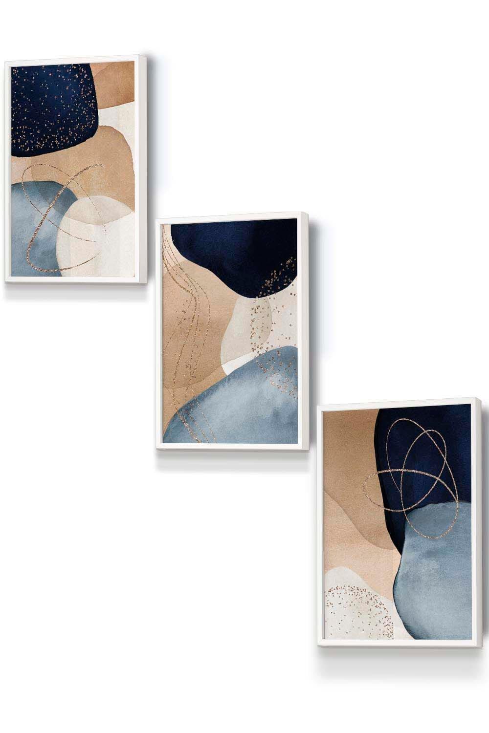 Abstract Blue, Beige, Gold Shapes Framed Wall Art - Small