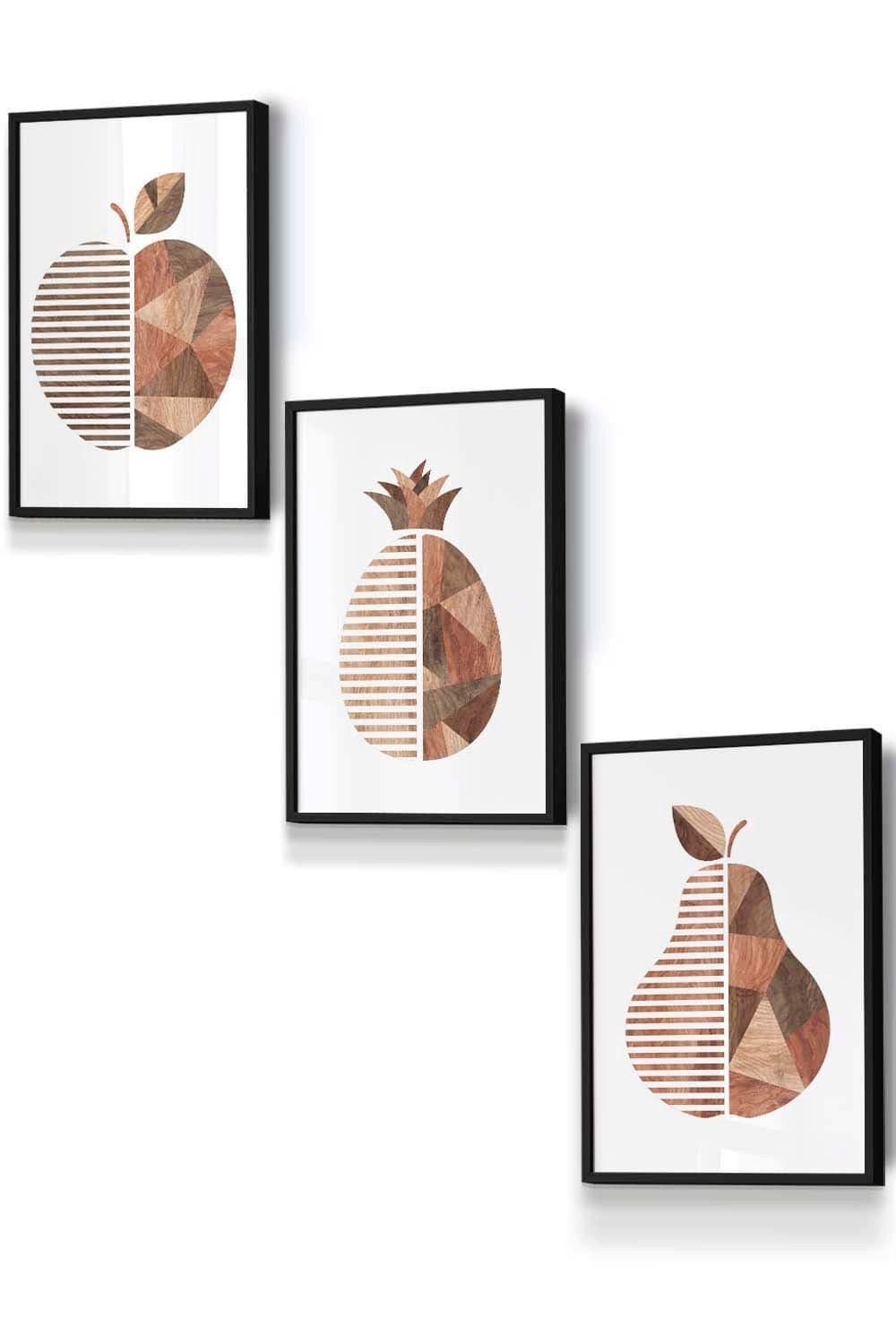 Framed Geometric Wood Grain Effect Fruit Framed Wall Art - Small