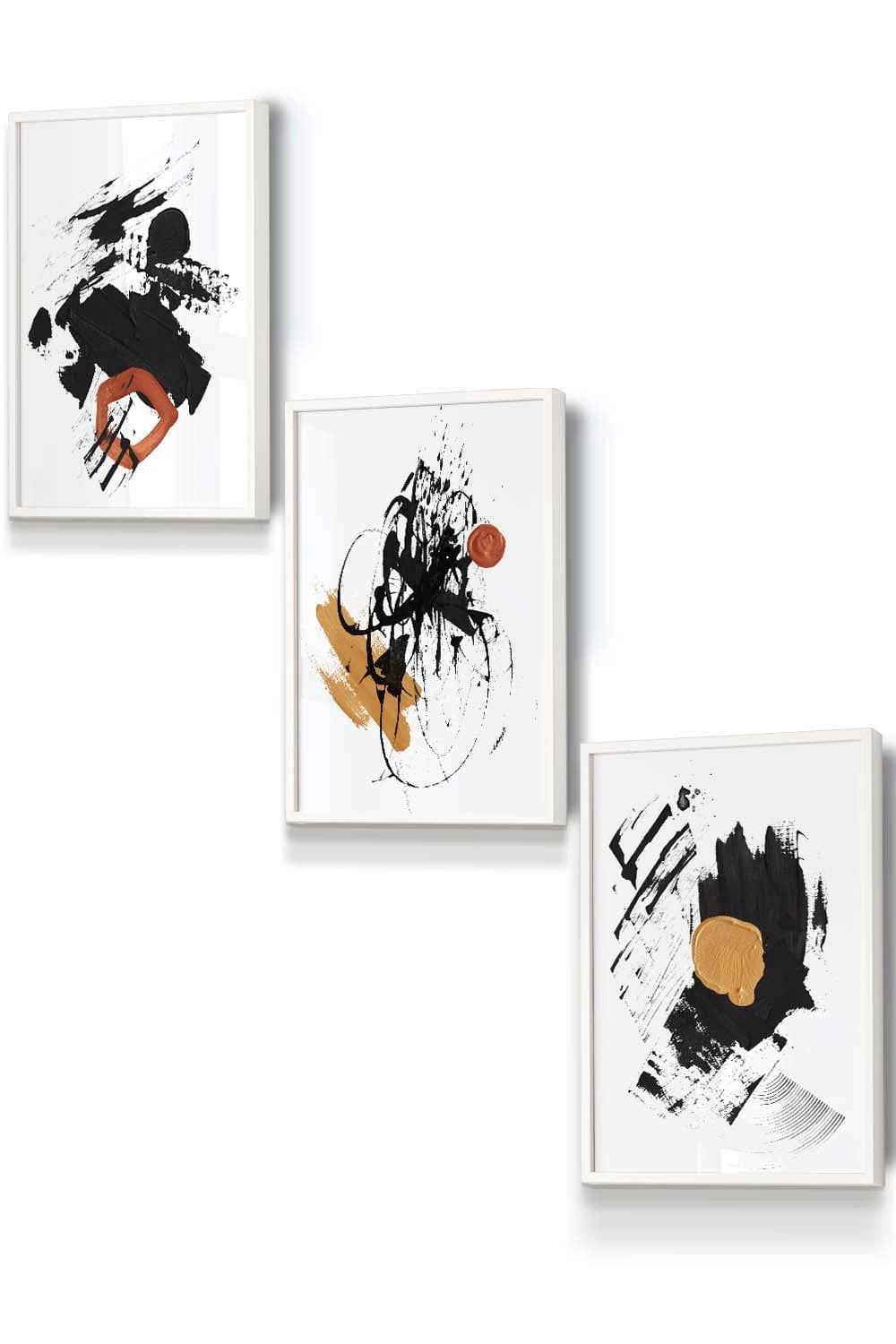 Framed Abstract Black, Yellow, Orange Oil Strokes Framed Wall Art - Small