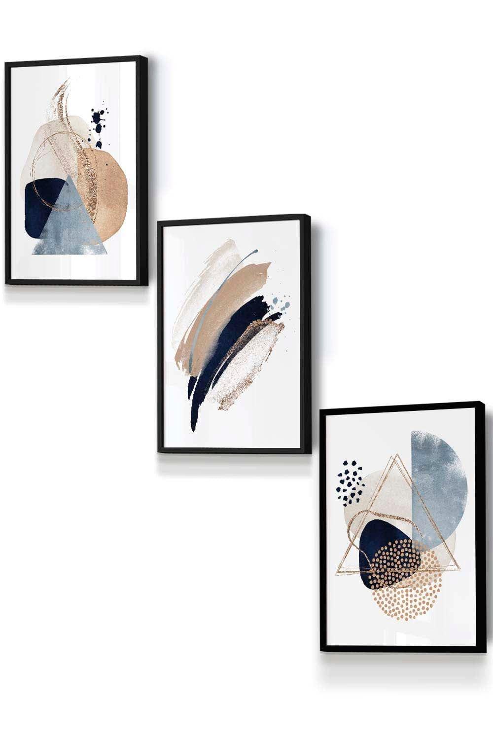 Framed Abstract Blue Beige Watercolour Shapes Framed Wall Art - Small