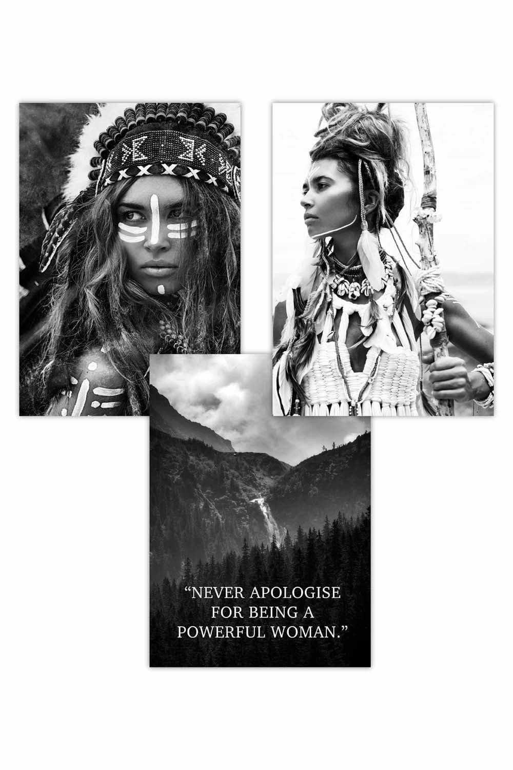 Set of 3 Warrior Women Photo Art Quote Art Posters