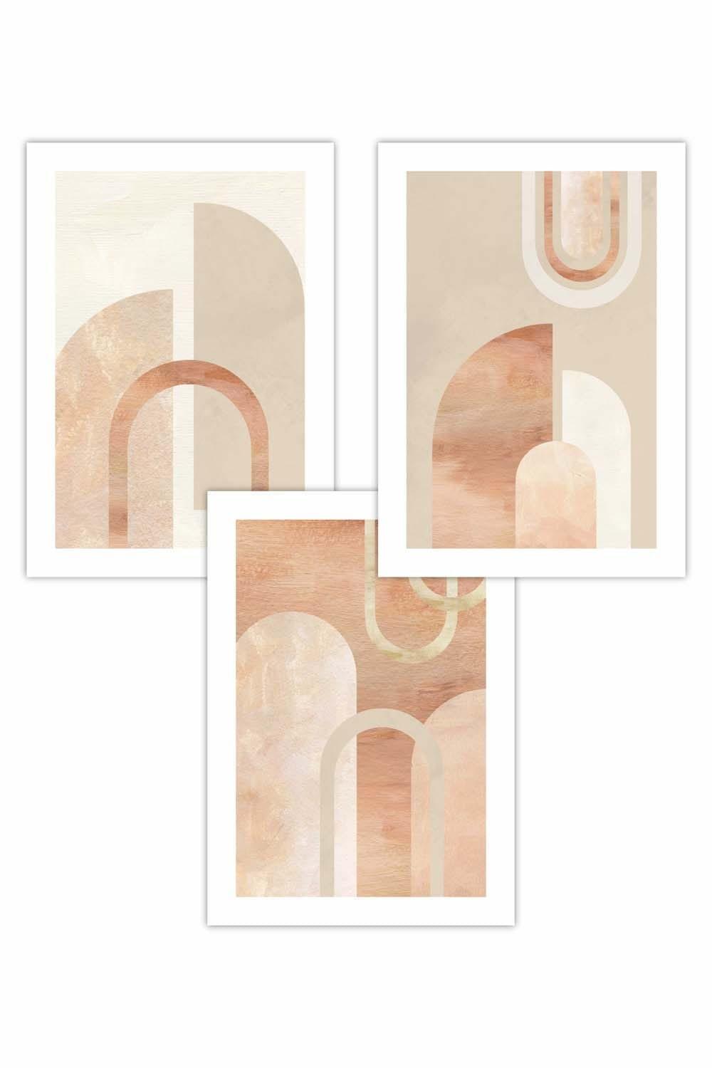 Set of 3 Mid Century Terracotta and Beige Arches Art Posters