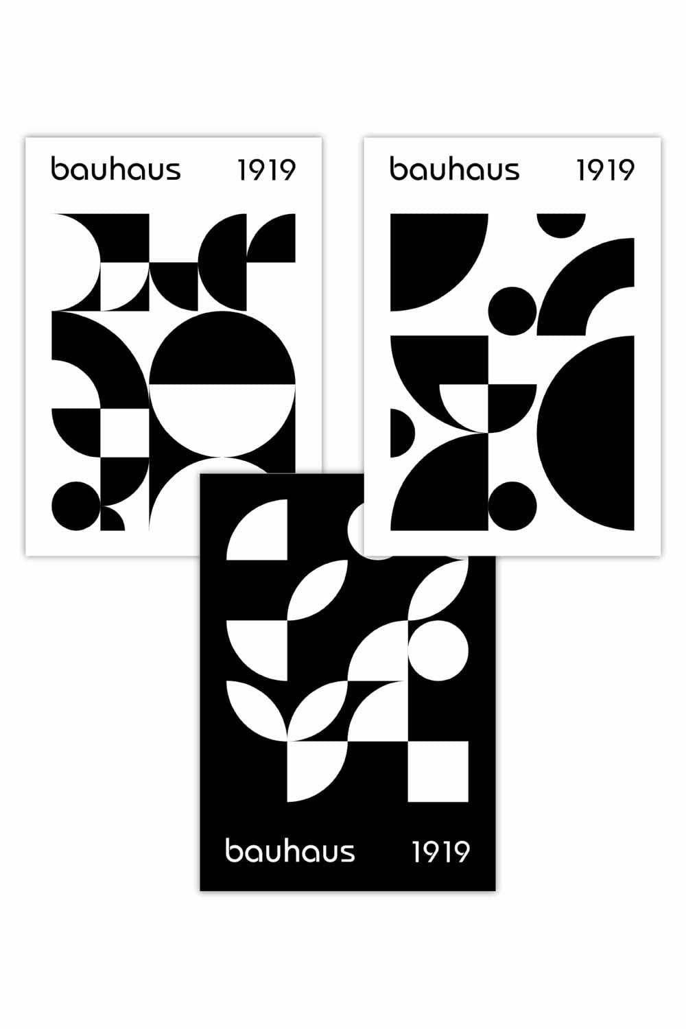 Set of 3 Mid Century Bauhaus Black and White Art Posters