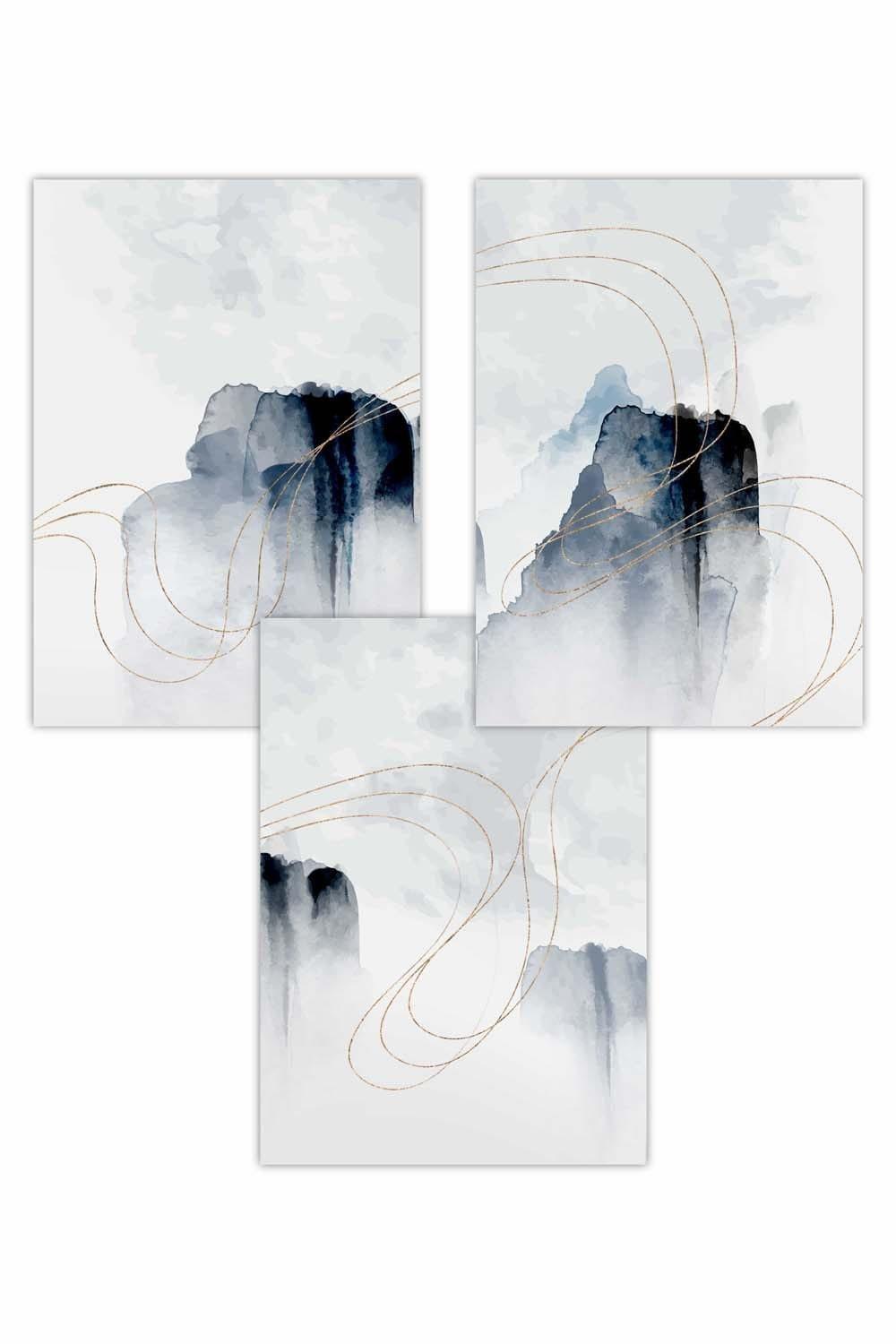 Set of 3 Abstract Minimal Navy and White Cliffs Art Posters