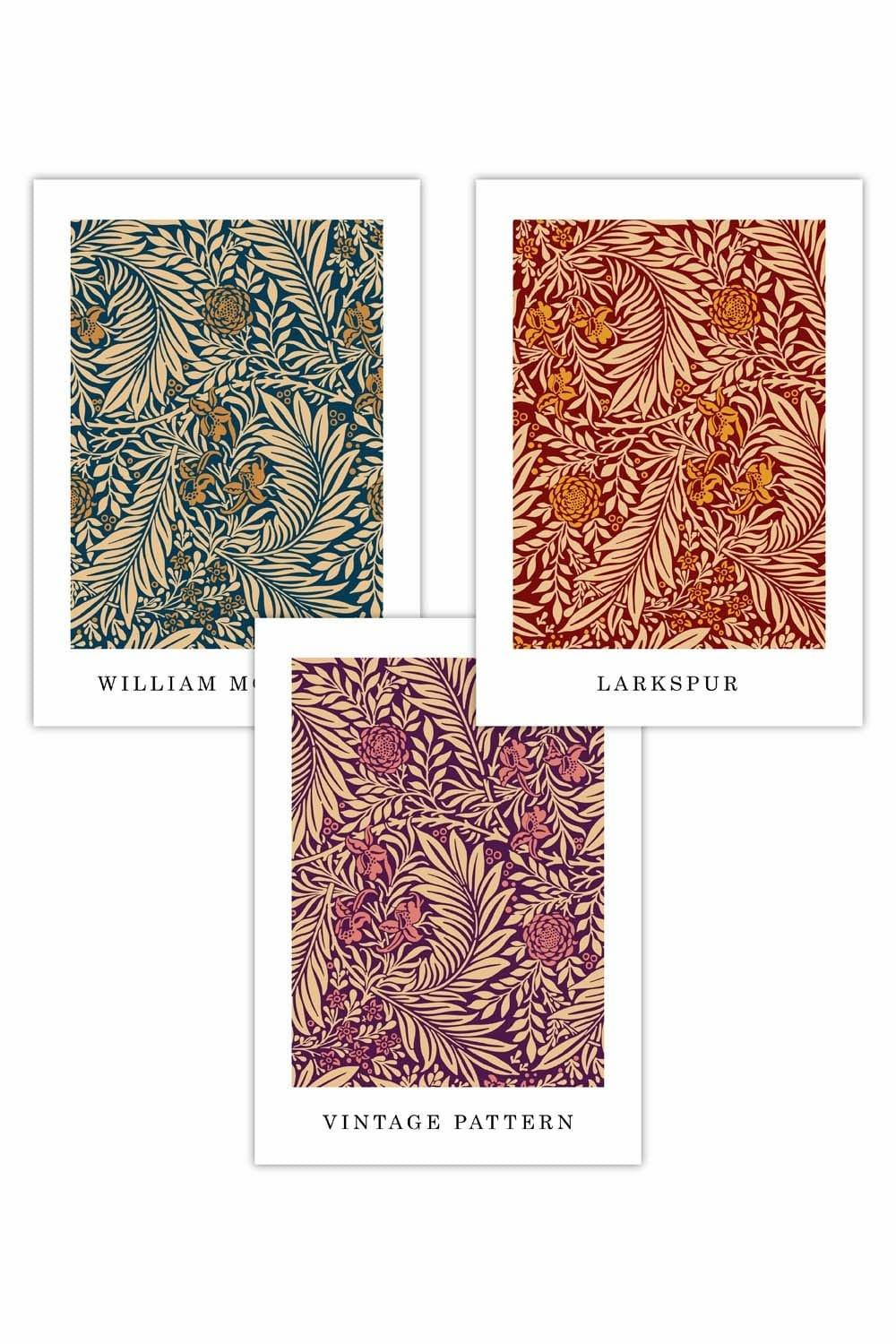 Set of 3 William Morris Vintage Larkspur Autumn Colours Art Posters