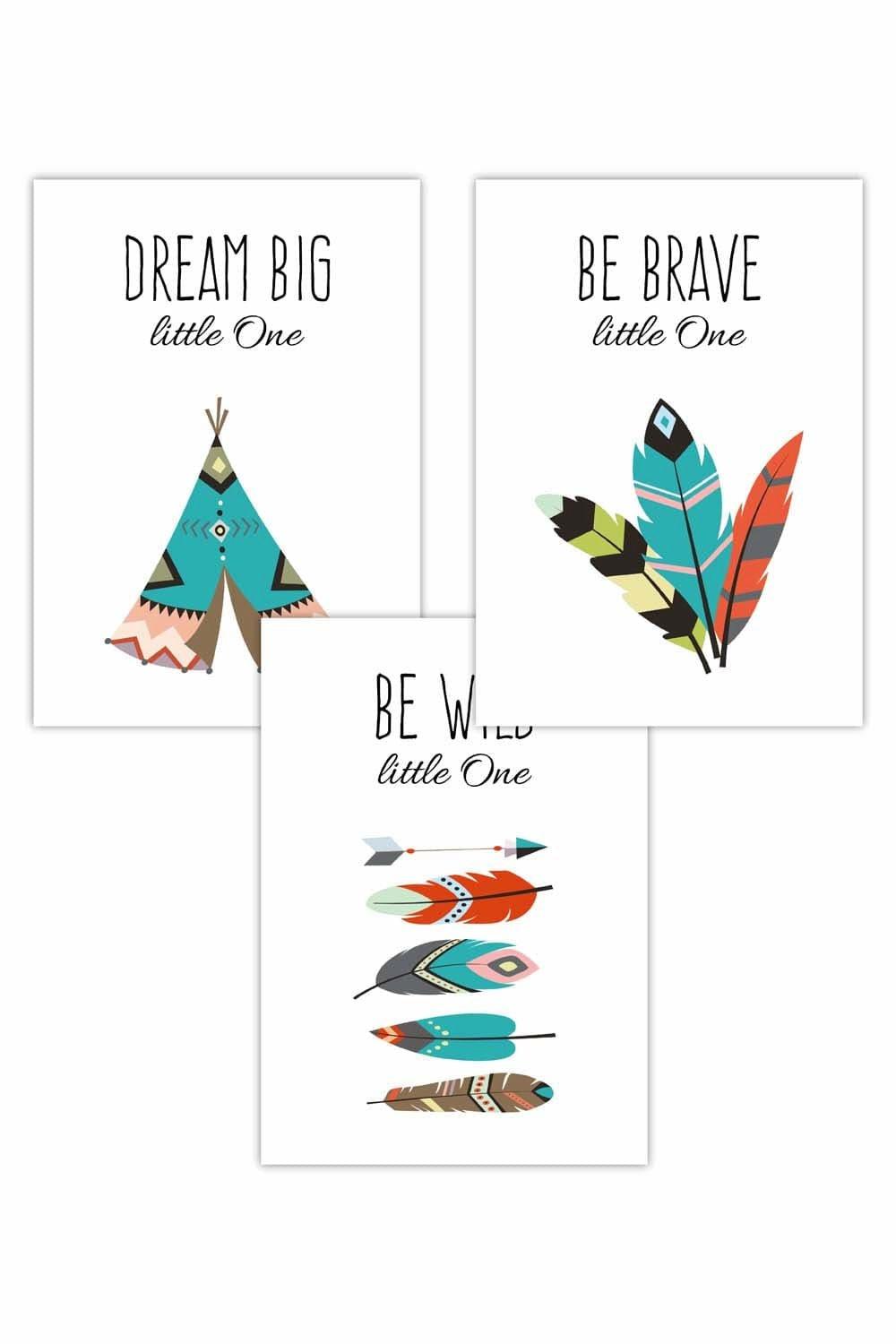 Set of 3 Nursery Tribal Quote Dream Big Art Posters