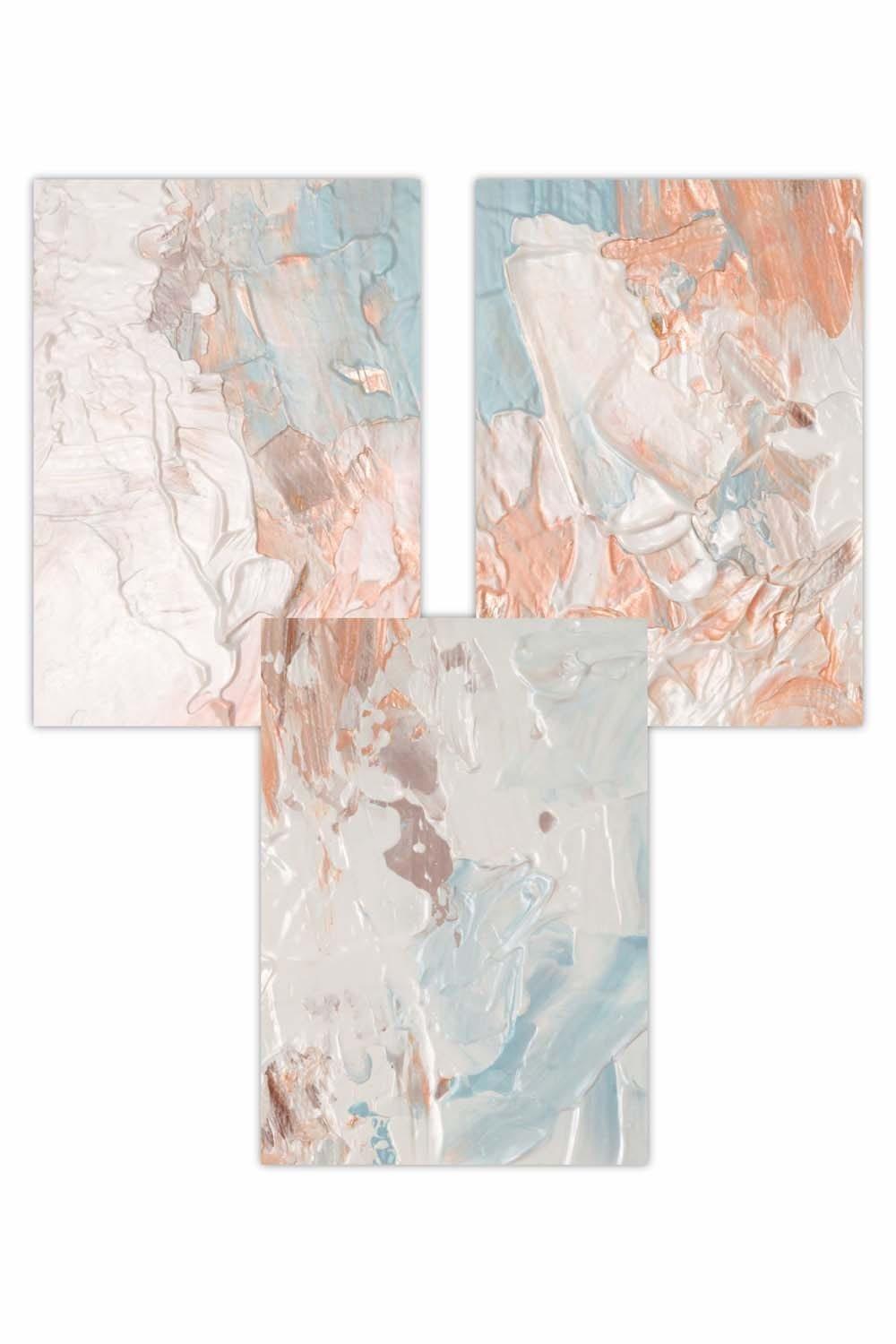 Set of 3 Abstract Oil in Pastel Blue Ivory and Peach Art Posters